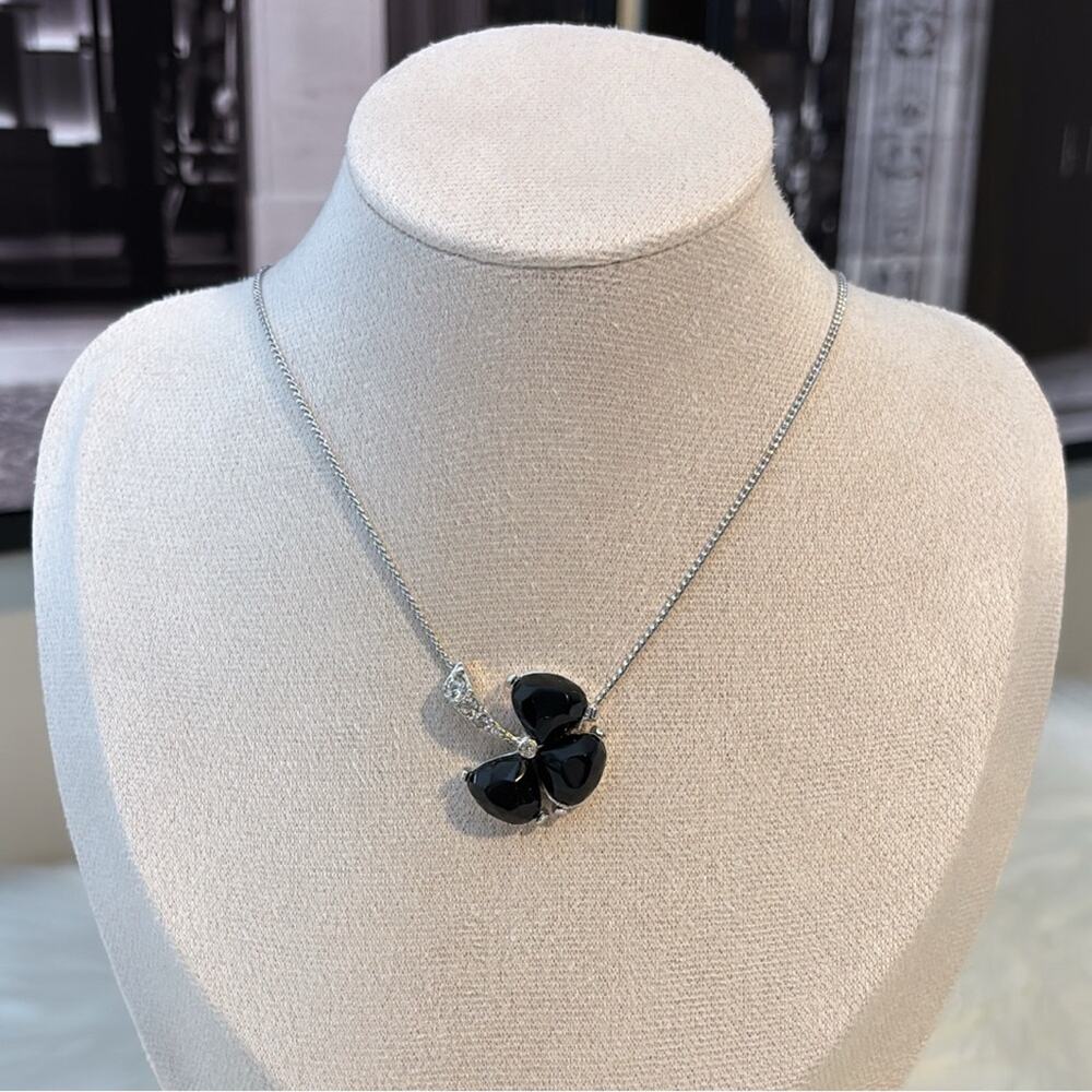 Nina Ricci Black and Silver Clover Necklace